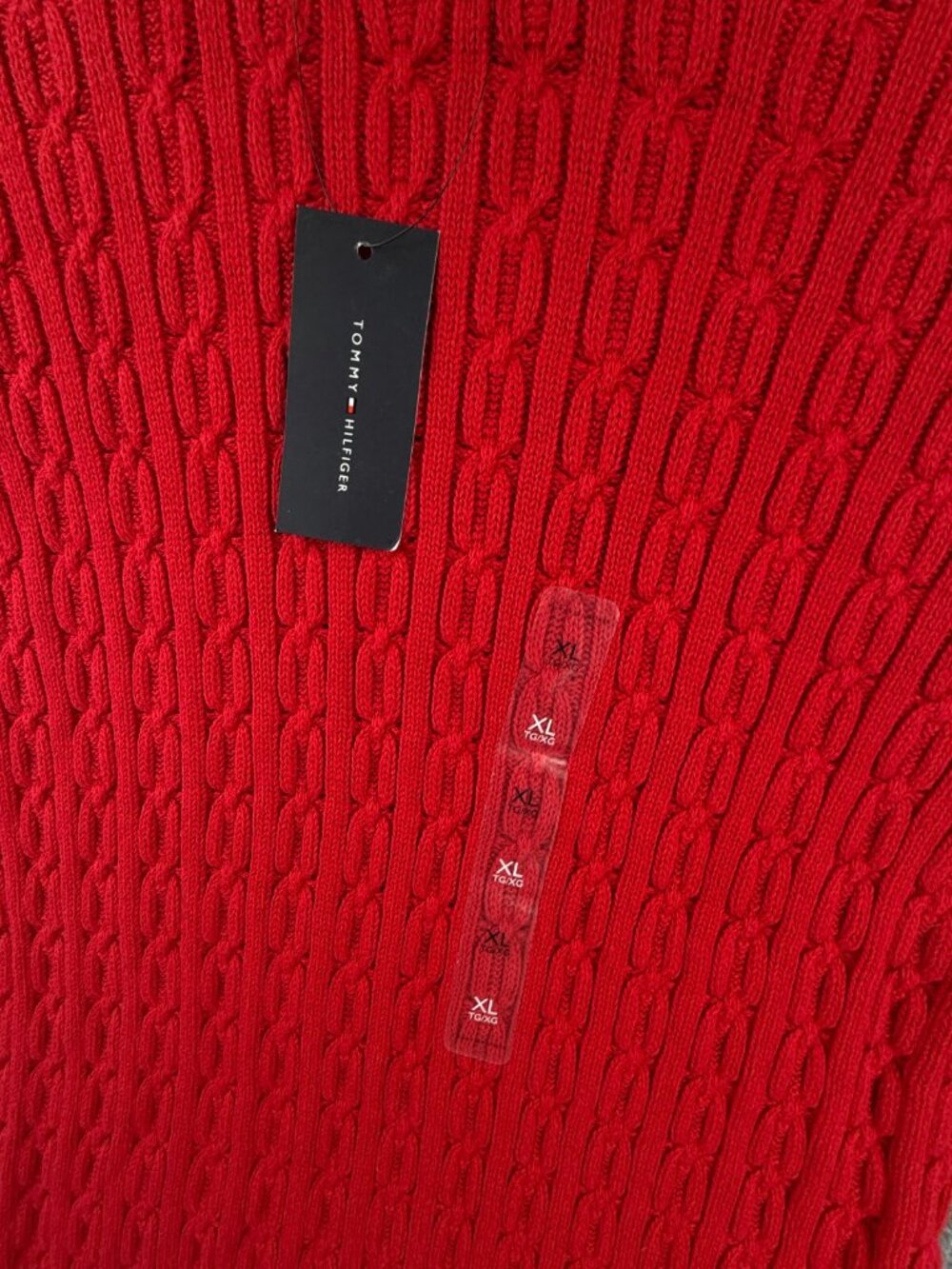 NWT Tommy Hilfiger Red Cable Knit Pullover Sweater $80 Women XL Preppy Blue Trim - Picture 9 of 13